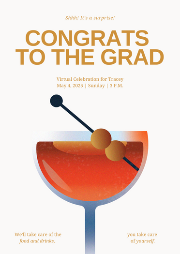 Blood Orange Mustard Black White Minimal and Bright Graduation Virtual Party Invitation